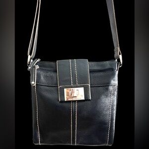 Tignanello Black Pebble Grain Leather Crossbody Bag